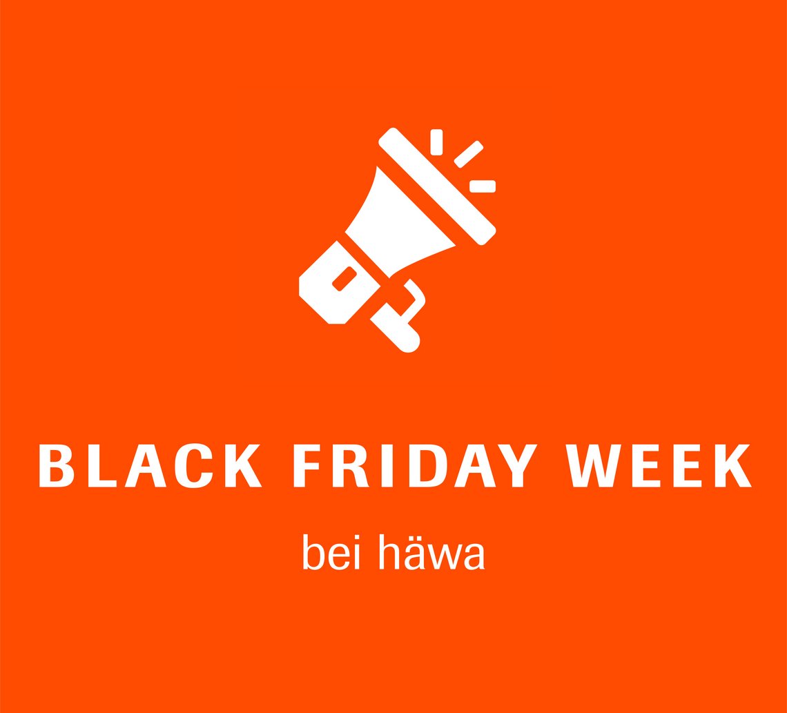 Man sieht ein Megaphone und darunter steht "Black friday week bei häwa".